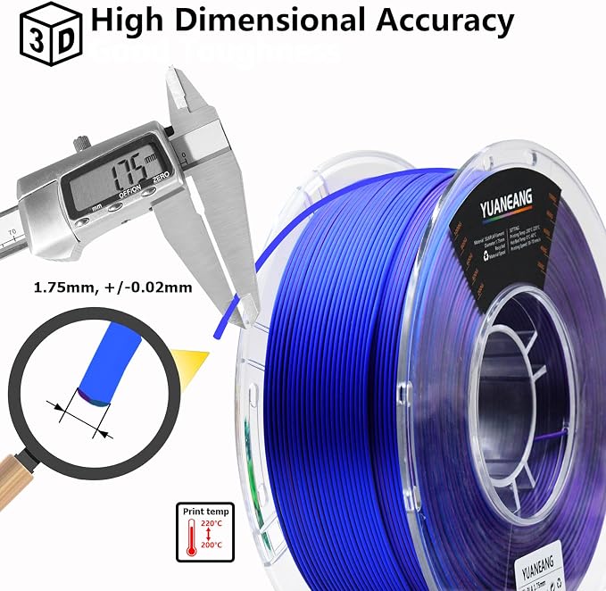Silk Triple-Color PLA Filament 1.75mm Black-Blue-Purple, ±0.03mm Precision, 1kg Spool (2.2 lbs), Smooth Multi-Tone Gradient PLA, Neatly Wound & Compatible with Most 3D Printers
