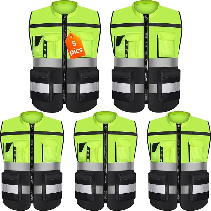 Safety Vest Two Tone for Men Women Work Vest with Pockets and Zipper Construction Workwear Vest
