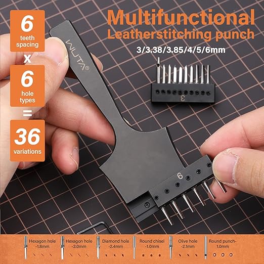 WUTA Removable Leather Hole Punch,Versatile Leather Stitching Punch,Leather Hole Punch Tool Set,Leather Stitch Punch for Leather Stitching Punch Craft DIY（Adapter-6mm 2hole）