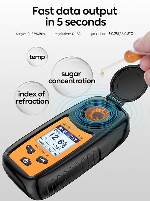 Digital Sugar Brix Refractometer brix Meter Automatic Temperature Compensation Range 0-35%，±0.2% Precision, Perfect for Fruits, Juices, Vegetables, Drinks and Coffee