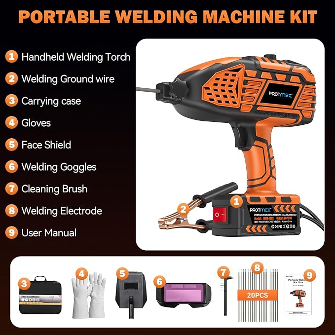 Portable Handheld Machine- 110V Display Portable Welder Handheld IGBT Inverter with 5 Adjustable Currents, 20PCS Rods, ARC Welder Gun Fits 3/32"-1/8" Welding Rods for Home Projects, DIY, Repair