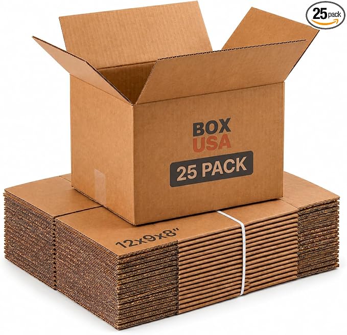 BOX USA 12 x 9 x 8 Corrugated Cardboard Boxes, Small 12"L x 9"W x 8"H, Pack of 25 | Shipping, Packaging, Moving, Storage Box for Home or Business, Strong Wholesale Bulk Boxes