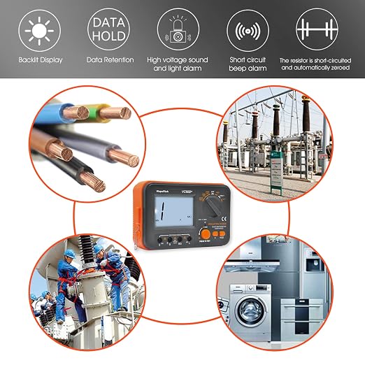 Megohmmeter Insulation Resistance Tester, 1999 Counts Megaohm Meter 200MΩ~2K Megohm Megger with DC250/500/1000V AC750V Testing Voltage, Digital Multimeter Measure with Data Hold Backlit