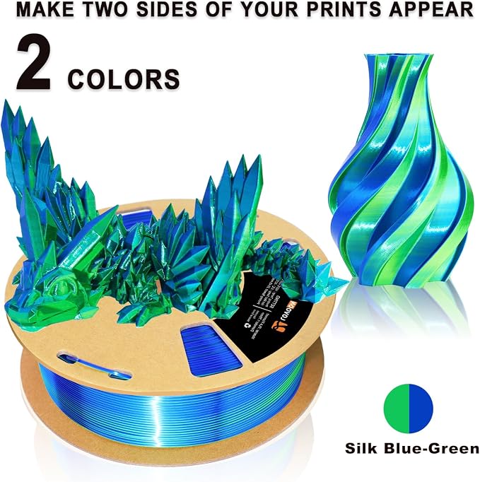 LOVOON Silk PLA 3D Printer Filament Bundle 2 KG, PLA Filament 1.75mm, Shiny Silk Blue/Green Dual Color Change by Angle, 3D Printing Filament for Most FDM Printers and 3D Pen, 1KG X 2 Spools
