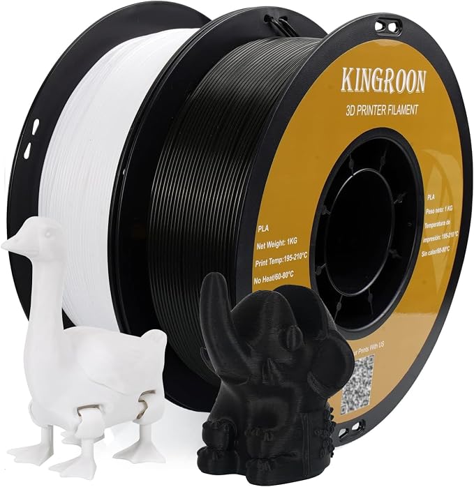 Kingroon PLA 3D Printer Filament, Dimensional Accuracy +/- 0.02 mm, 1 kg Spool(2.2lbs), 1.75 mm,2KG White+Black