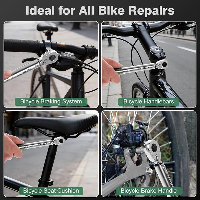 1/4-Inch Torque Wrench, 5–25 Nm, 15-Piece Click Bike Torque Wrench Set with Bits and 4-Inch Extension Bar, Dual-Direction, 0.25 N·m Increments, ±3% Accuracy for Bicycle Maintenance