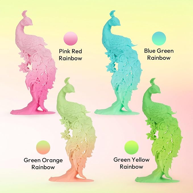 AMOLEN Matte PLA Filament 1.75mm,Bicolor Rainbow Bundle PLA, Smooth Finish Color Change 3D Printing Filament, 600m/s High-Speed Printing, 200g X 4 Pack