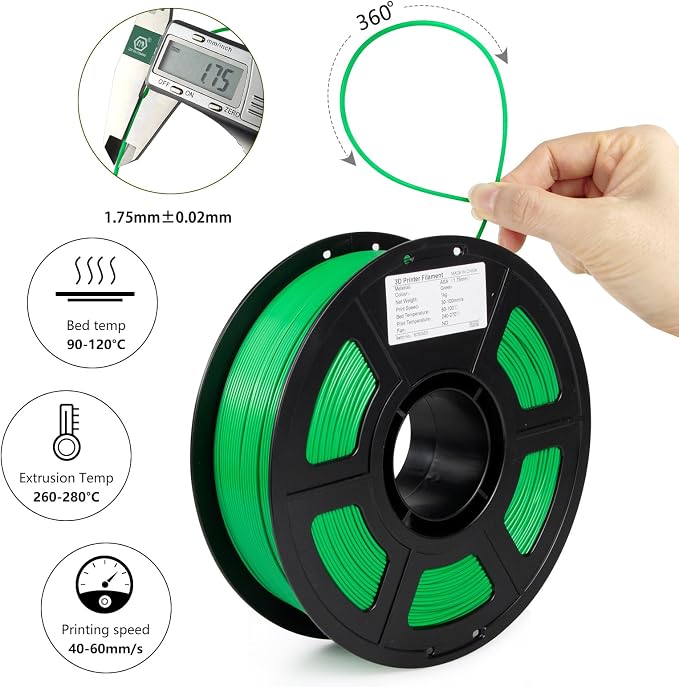 ASA Filament 1.75mm, UV/Heat Resistant/Weather Resistant ASA 3D Printer Filament, Perfect for Printing Outdoor Functional Parts, Green Filament 1kg(2.2lbs) Spool