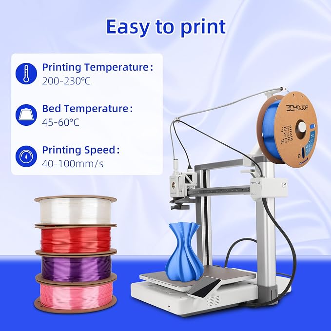 3DHoJor Silk PLA Filament 1.75mm, PLA Filament 1.75mm Silk Shiny 3D Printer Filament, 1kg*2 Cardboard Spool, Dimensional Accuracy +/- 0.03 mm, Fit Most FDM Printer(Silk Red+Blue)