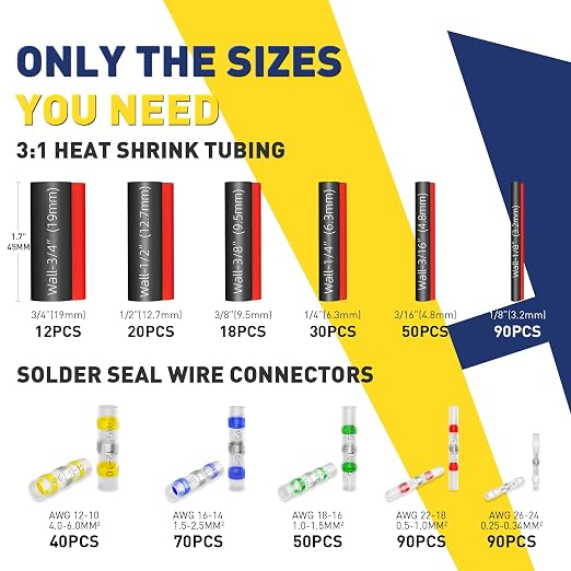 haisstronica 560PCS Solder Seal Wire Connectors with Heat Shrink Tubing Kit - Solder Sticks Wire Terminals Waterproof Electrical Connectors and 3:1 Shrinking Tube for Marine,Automotive,Wiring Projects
