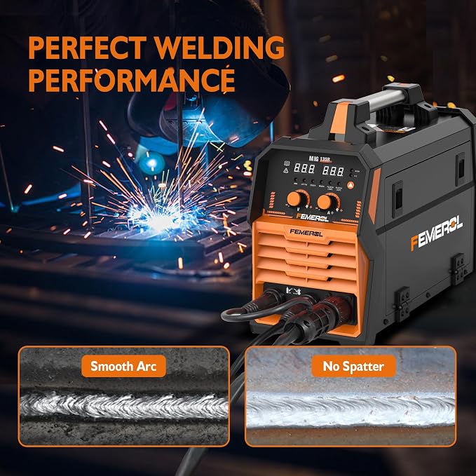 FEMEROL MIG Welder 110V 4 in 1 Multiprocess Welding Machine 135A Gas/Gasless Flux Core MIG Welder/Lift TIG/Stick With Synergy IGBT Inverter