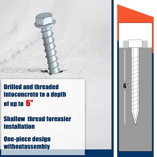 Tandefio 40 Pack 5/8" x 6" Concrete Screw Anchors Galvanized Large Diameter Heavy Duty Plated Concrete Anchors for Masonry Brick Anchoring Block Decking Framing Hex Drive