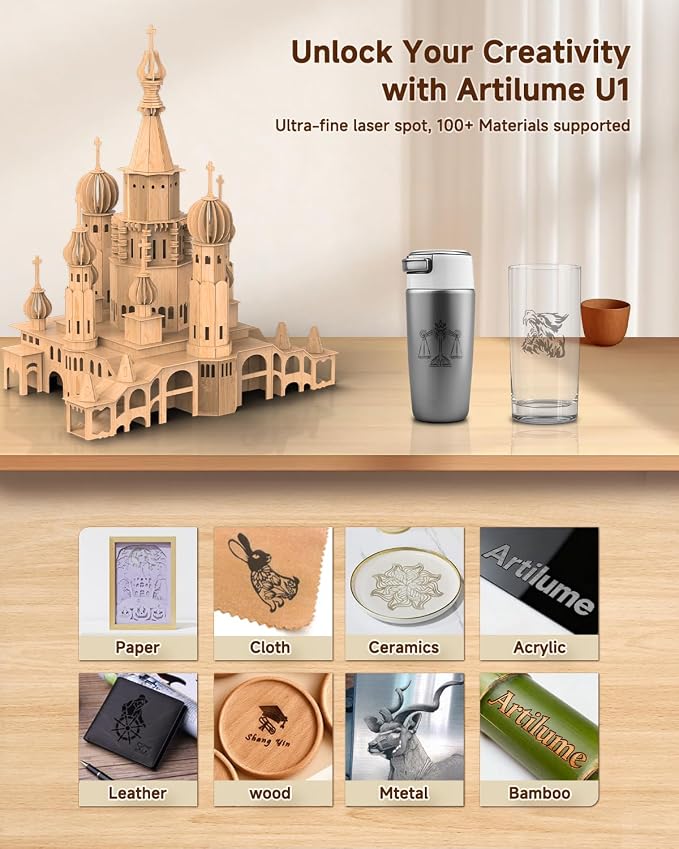 U1 Laser Engraver & Cutter Machine with 200x150mm Area,LightBurn Compatible,3000mW 0.01mm Precision for Wood Metal Acrylic Leather,with WiFi & APP, Ideal for DIY Crafts & Small Business