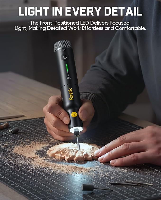 Fanttik F2 Pro Kit Cordless Rotary Tool Kit, Strong Motor, 5 Variable Speed, 25000 RPM, 44 Accessories, for 3D Printed Sanding, Polishing, Drilling, Carving, Cutting DIY Crafts in Flip-Top Case