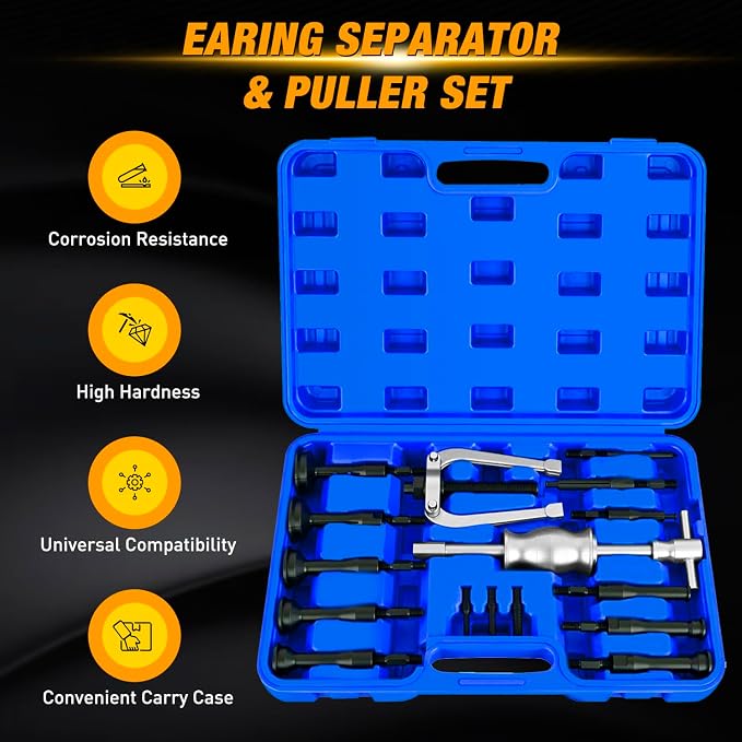 GOOACC 16pcs Blind Hole Bearing Puller Kit, Slide Hammer Pilot Insert Inner Internal Removal Tool Blind Hole Collet Bearing Set, Heavy Duty Blind Bearing Race and Seal Puller Extractor Kit Blue Case