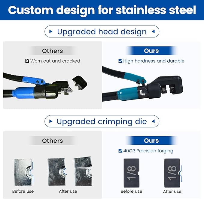 Muzata Custom Cable Railing Crimping Tool Hydraulic Crimper Hydraulic Crimping Tool for 1/8" Stainless Steel Cable Railing Kit Wire Rope Swaging Kit CR09