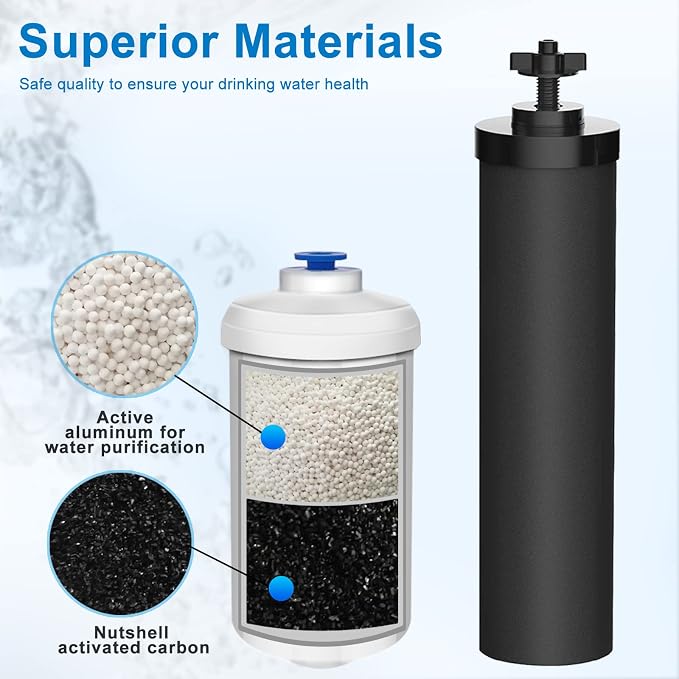 Water Filter Replacement Compatible with Ber-key ® BB9-2 Gravity Black Filter & for PF-2® Fluoride Water Filters Combo Packs, High-Efficiency Coconut Shell Activated Carbon for 250+ Contaminants