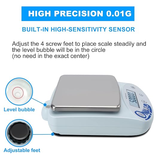 ONiLAB Lab Analytical Balance 2000 x 0.01g(4.4x0.00002 lb) 0.01g High Precision Electronic Scale LCD Display Scientific Scale with Calibration&Piece Count, Unit Convert,Labs,Kitchen,Jewelry