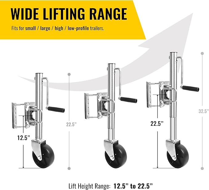 MaxxHaul 10" Lift Swing Back Trailer Jack - 1,000 lb Capacity Heavy Duty Bolt-On Trailer Tongue Jack with 6" Smooth-Rolling Wheel and Side Wind Handle (70148)