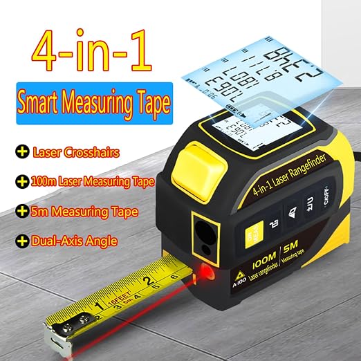 tape measure 4-in-1 laser Digital Measuring Tape & 60m/197ft Laser Distance Meter & with 16ft/5m & Crosshair markings & Dual-axis electronic level,Display On Backlit LCD Screen