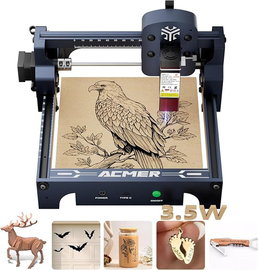 ACMER S1 Laser Engraver, 3500mW Laser Engraver Machine Higher Accuracy Lazer Cutter and Engraving Machine with Working Area 130x130mm,0.04mm Laser Spot Engraving Machines & Tools