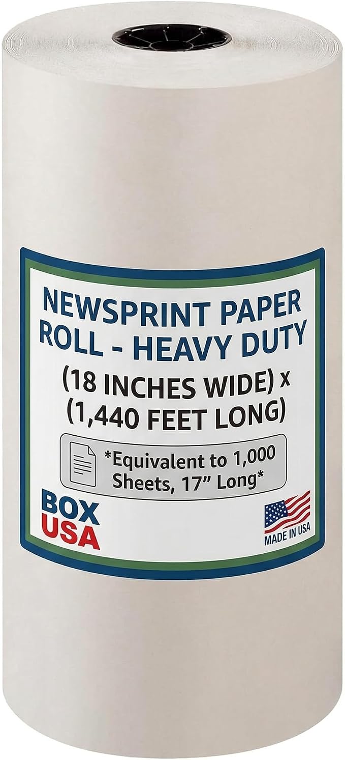 Box USA Packing Paper Roll 18" x 1400ft (1,000 Sheets 17" Equivalent) - Newsprint Paper for Shipping, Storage and Moving Supplies, White