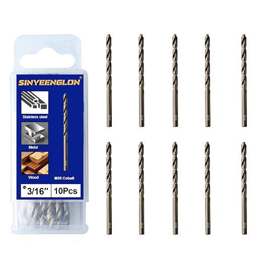3/16 Cobalt Drill Bit for Metal and Hard Steel(10Pcs),M35 High Speed Steel Twist Jobber Metal Drill Bits,with Index Storage Case