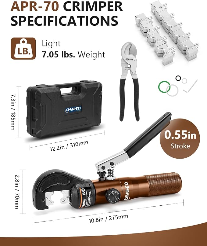 Hydraulic Wire Battery Cable Lug Terminal Crimper- 9 Dies for 12 AWG to 2/0 Electrical Terminal Cables Crimping Tool Kit (Cable Lug Crimping Tool)