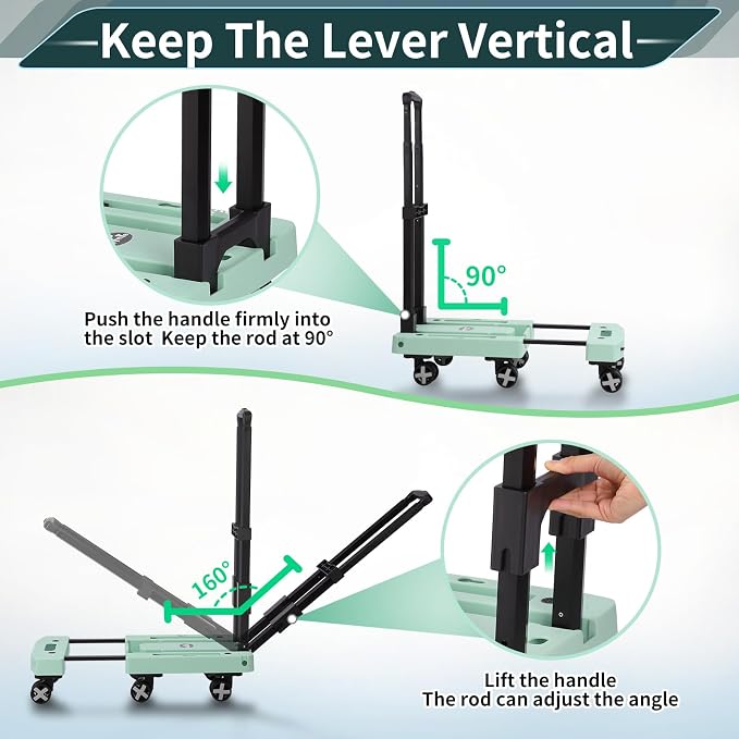 Folding Hand Truck Lightweight Hand Truck Dolly Foldable,Luggage cart with 6 Rotate Wheels, Utility Cart with Adjustable Handle,Collapsible Dolly for Moving (Green)