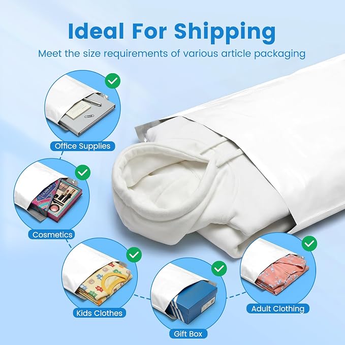 Metronic Poly Mailers 14x19 1000 Pack, Heavy Duty Shipping Bags Bulk Self Seal Waterproof Tear Weather Resistant Large Mailing Envelopes, Packaging bags for Small Business, Boutique, Clothing, White