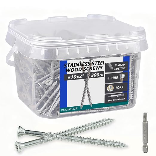 300pcs 304 Stainless Steel Deck Screws #10 x 2'' with Star Torx Drive Flat Head | Exterior Wood Structural Screws 2 Inch Rust Resistant Corrosion Resistance