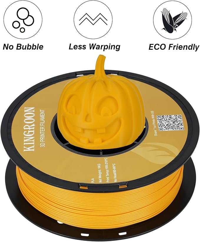 Kingroon PLA 3D Printer Filament, Dimensional Accuracy +/- 0.02 mm, 1 kg Spool(2.2lbs), 1.75 mm，Orange