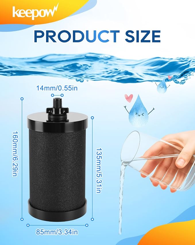 KEEPOW 2387 Pro Water Filter Replacement Compatible with Alexapure Water Filtration System, Reduces Chlorine, Black, 4 Pack