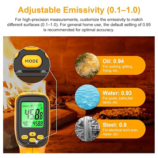 Infrared Thermometer Gun, Dual-Mode with Non-Contact IR & K-Type Thermocouple Probe Meature, -58°F to 1472°F High Accuracy Laser Temperature Gun with Emissivity, Humidity, for Cooking, Industrial Use