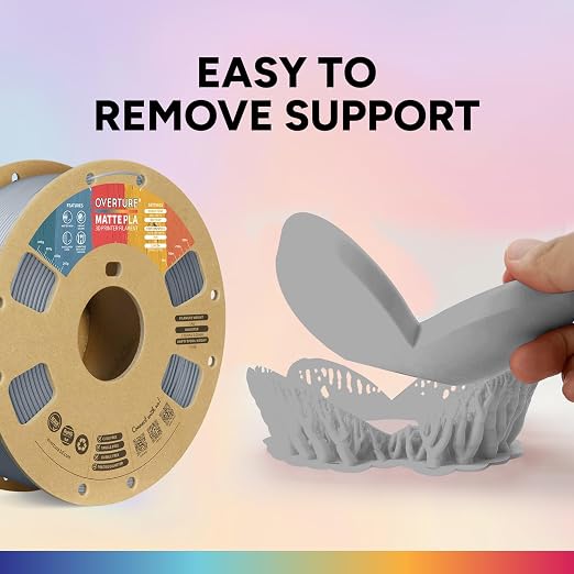 OVERTURE PLA Matte 3D Printer Filament 1.75mm, Matte PLA 1kg Cardboard Spool (2.2lbs), Dimensional Accuracy +/- 0.02 mm (Matte Light Gray) | Frosted Matt Finish Hides Layer Lines, 1kg Spool (2.2lbs) Cardboard Spool, Fit Most FDM Printer (Matte Light Gray)