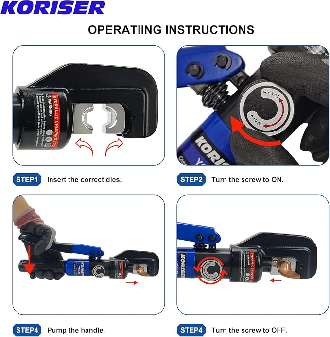 10 Tons Hydraulic Crimping Tool and Cable Cutter, Hydraulic Crimper, Battery Cable Crimper Tool for 12 AWG to 2/0 AWG Battery Terminals, with 9 Dies