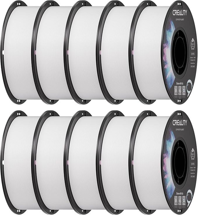 Creality PETG 3D Printer Filament White 10 kg, Excellent Toughness High Precision, Odorless Non-Toxic Moistureproof, Glossy PETG Filament 1.75mm for 3D Printer (White 10-Pack)