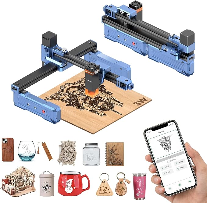 Artilume Laser Engraver 3000mW APP-Control-Foldable Design Laser Engraving Machine 200 * 150mm Working Area Portable Engraver for Wood Leather Acrylic Best for Beginners Small Business (T1)