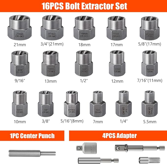 Coobeast 41Pcs Bolt Extractor Kit and Small Screw Extractor Set, Ez Out Bolt Extractor Tool with 5Pcs Compatible Adapter for Stripped Screw, Broken Nut and Damaged Bolt Remove