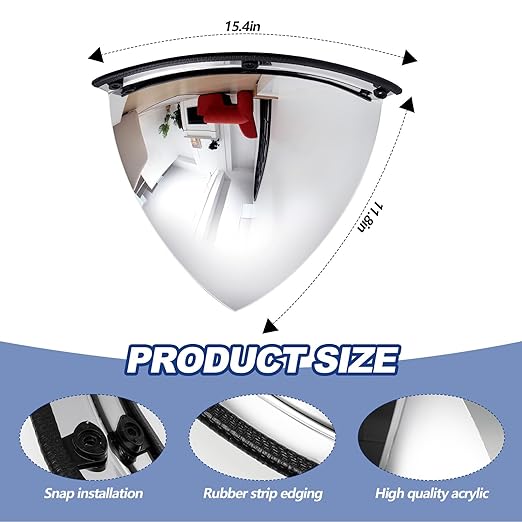 Suzile 2 Pieces 18 Inch Acrylic Quarter Dome Mirror Convex Corner Safety Mirror High Viewing Angle Blindspot for Wall Warehouses Offices Retail Stores Parking Garages
