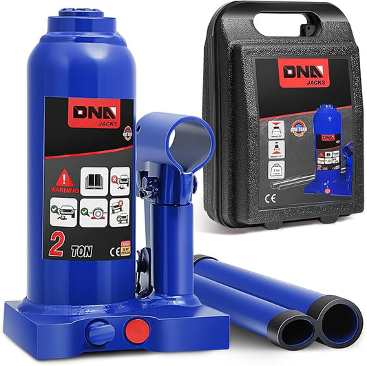 DNA Motoring 2 tons / 4409 lbs Lifting Automotive Welded Hydraulic Bottle Jack for Repair Vehicle, Pickup, Truck, w/Manual Handle, Blue, TOOLS-00347