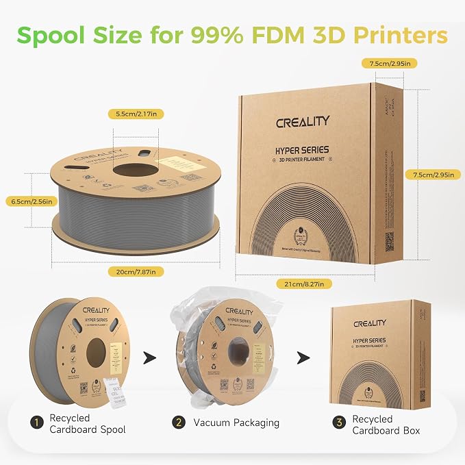 Creality Hyper PLA Filament 2KG, Up to 600mm/s High Speed 3D Printer Filament PLA 1.75mm, No-Tangling Stronger Toughness Fit Most 3D Printers