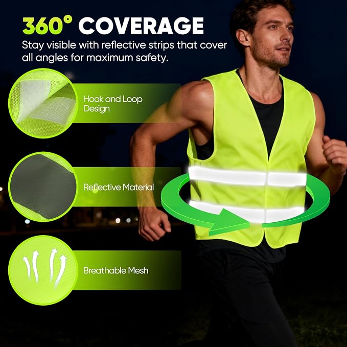 DJZZ 50 Pcs High Visibility Safety Vest Bulk Construction Vests Reflective Mesh Neon Security Vest for Event Men Women Work Volunteer