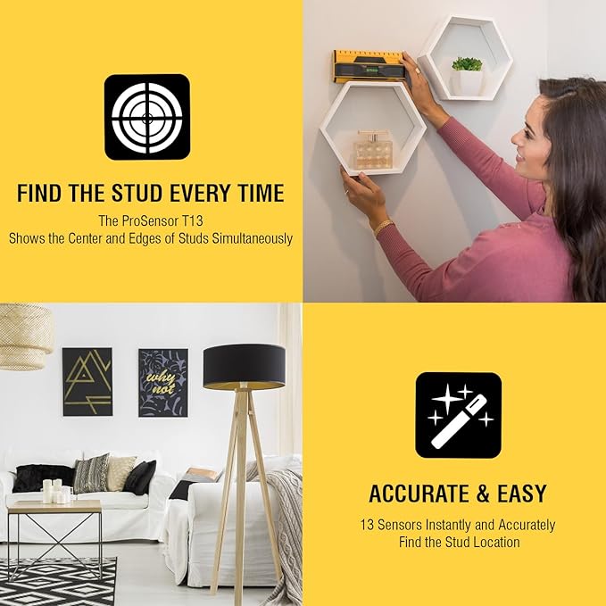 Franklin Sensors ProSensor T13 Stud Finder with 13-Sensors, Wood & Metal Stud Detector/Wall Scanner for Drywall, Built-in Bubble Level, Made in The USA