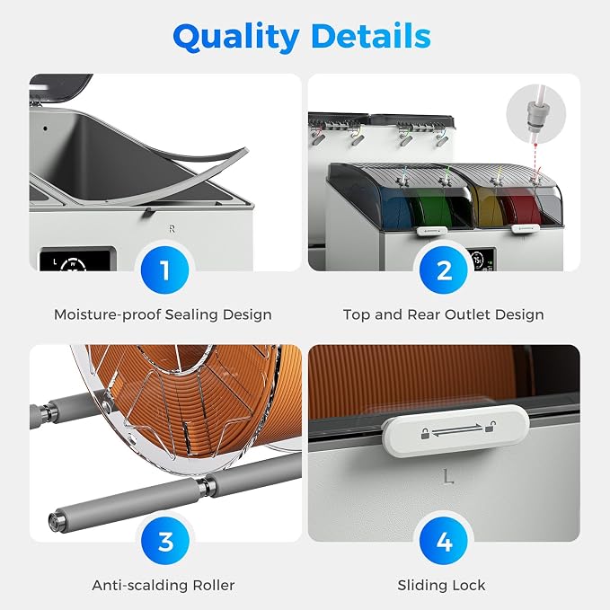 Creality Filament Dryer 4 Spools, Space Pi X4L Filament Storage Box, Dual Heating Chambers Dual 200W PTC Heats, Fast Drying Moisture-Free Storage, for PLA, PETG, TPU, ABS 1.75/2.85mm
