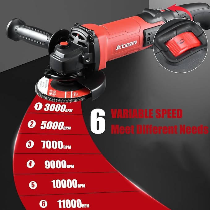 AOBEN 1200W Angle Grinder 4-1/2 inch | 10Amp, 11000 RPM, 7-Speed Corded Power Electric Cut off Tool with Switch Lock | for Heavy Duty Work & Metal Cutting, Grinding & Polishing