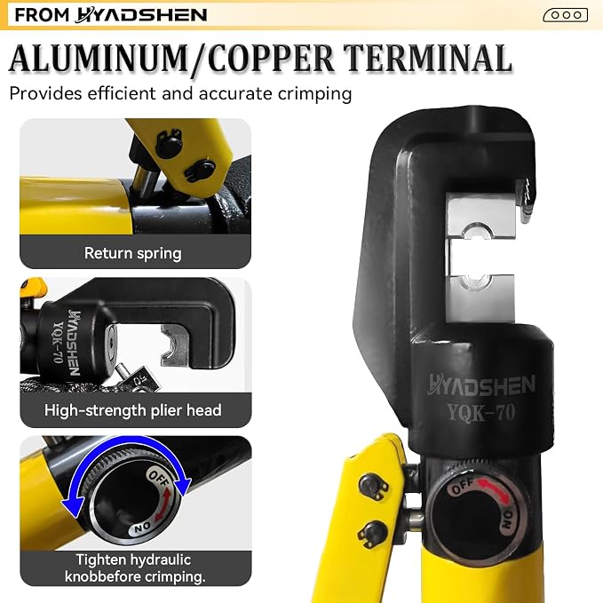6 Ton Hydraulic Crimping Tool 12 AWG to 2/0 AWG, Battery Cable Lug Terminal Crimper With 8 dies，Easy to Operate Hydraulic Wire Crimping Tool Kit for Wire Rope