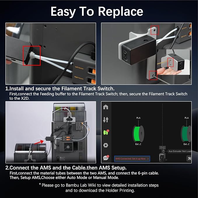 Original Bamboo X2D H2C Filament Track Switch-Eliminate Manual Swapping,Automatic Filament Switcher for Bambu Lab X2D H2C, Dynamic Filament Mapping for Dual Extruder, Multi-Color Filament Switcher,