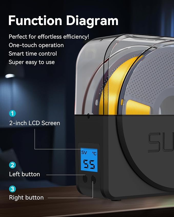 SUNLU Filament Dryer Box 2026 New Upgrade S1 Plus, Black | Fan Design, Keeps 1.75 2.85 3.00mm Filament Dry, Compatible with PLA PETG ABS, Filament Storage & Dehydrator