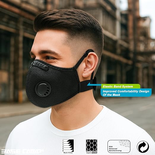 BASE CAMP M Plus Dust Face Mask with Extra 6 Activated Carbon Filters for Woodworking Construction Mowing Cycling (3)